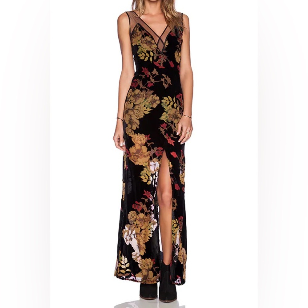 🥀For Love & Lemons Dusty Rose Floral Design Maxi Dress, Size Medium